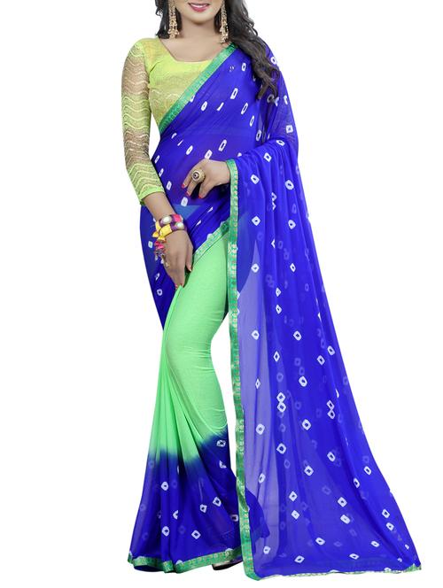 Dual tone bandhani saree with blouse - 15419946 - Standard Image - 1