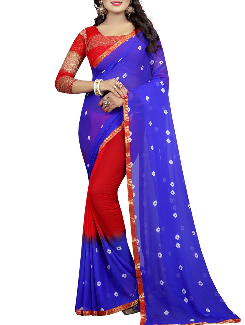 Dual tone bandhani saree with blouse - 15419947 - Zoom Image - 1