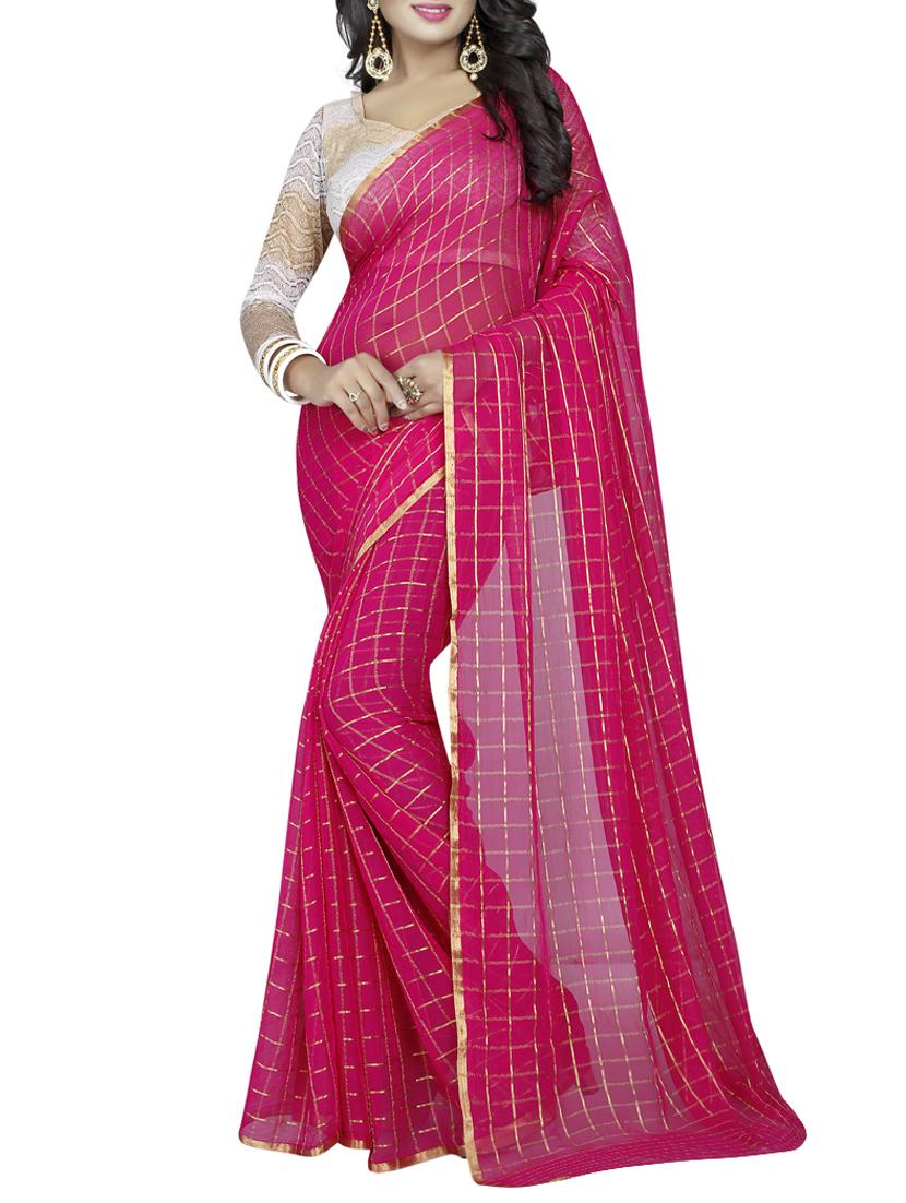 Checkered woven saree with blouse - 15419949 - Zoom Image - 1