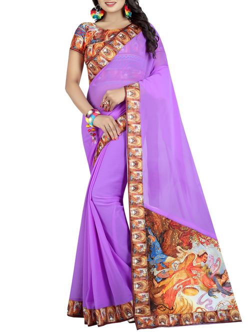 Printed bordered saree with blouse - 15419956 - Very Small Image - 1