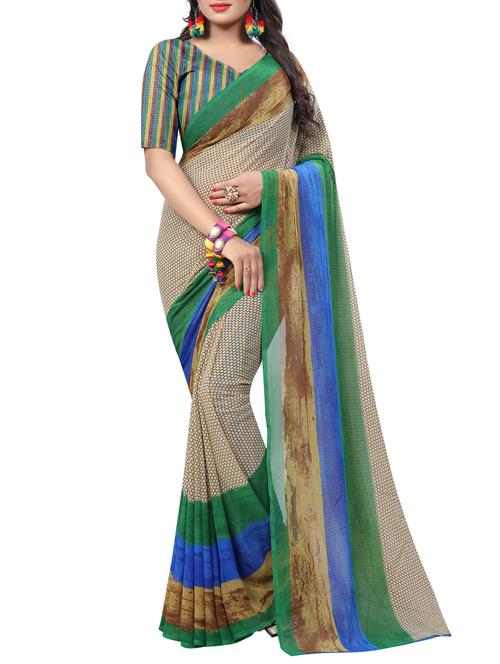 Geometrical printed saree with blouse - 15419958 - Very Small Image - 1