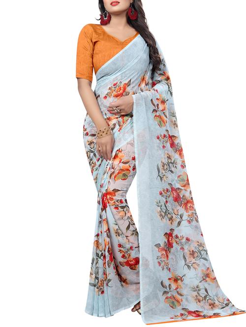 Floral printed saree with blouse - 15419960 - Standard Image - 1