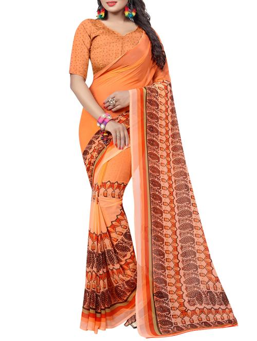 printed bordered saree with blouse - 15419963 - Very Small Image - 1