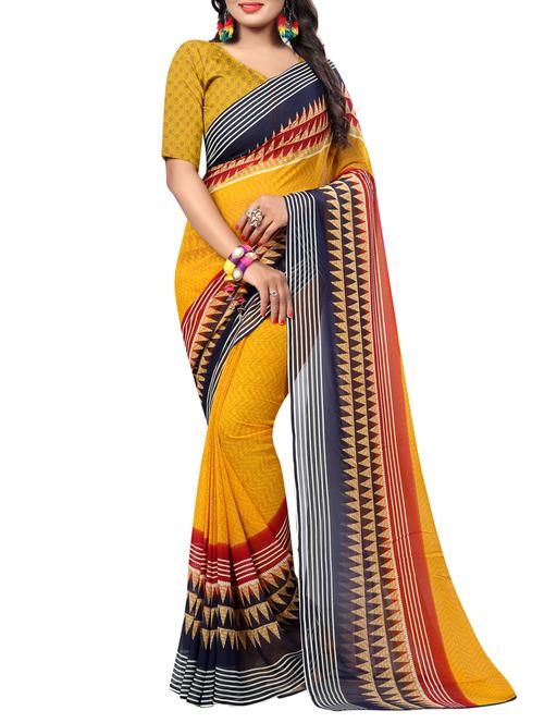 Temple bordered printed saree with blouse - 15419974 - Standard Image - 1