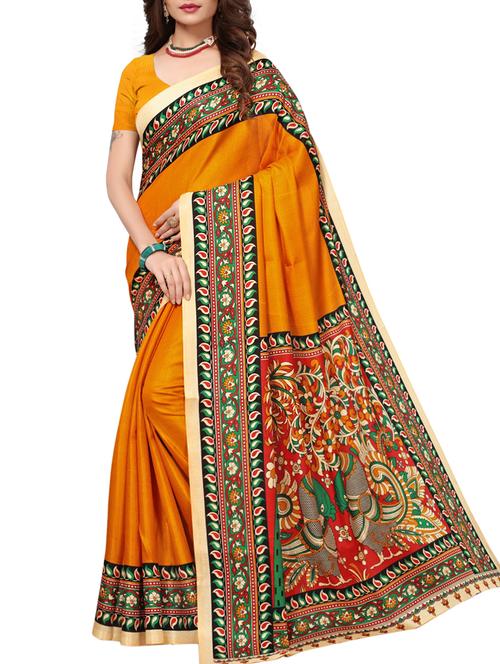 Printed bordered saree with blouse - 15420167 - Very Small Image - 1