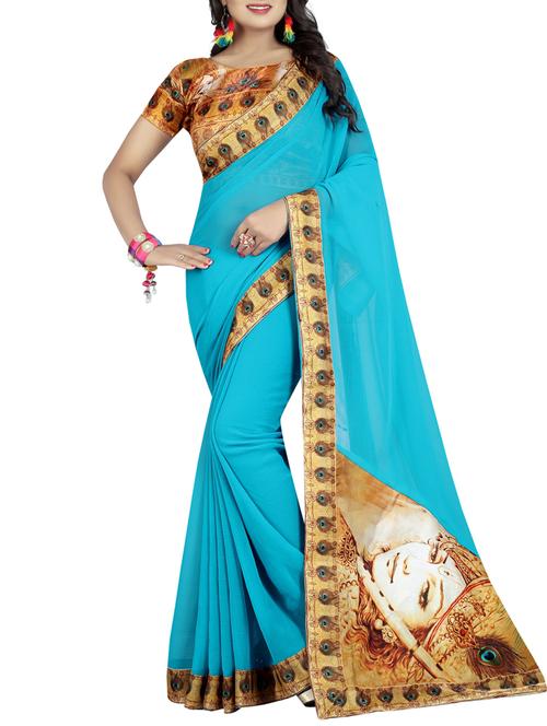 Printed bordered saree with blouse - 15420168 - Standard Image - 1