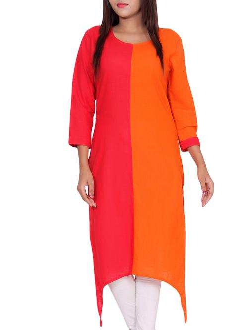 Asymmetric color block kurta - 15420180 - Standard Image - 1