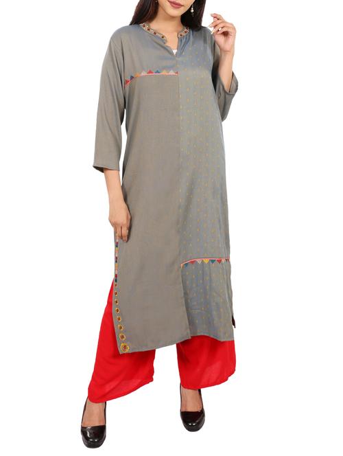 straight embroidered kurta - 15420306 - Very Small Image - 1
