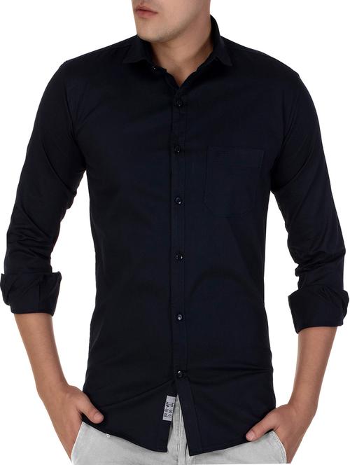 dark blue cotton casual shirt - 15420366 - Very Small Image - 1