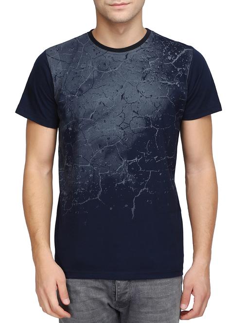 navy blue cotton chest print t-shirt - 15420918 - Standard Image - 1
