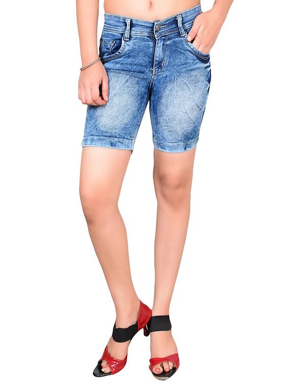 mid waist denim shorts - 15420923 - Zoom Image - 1