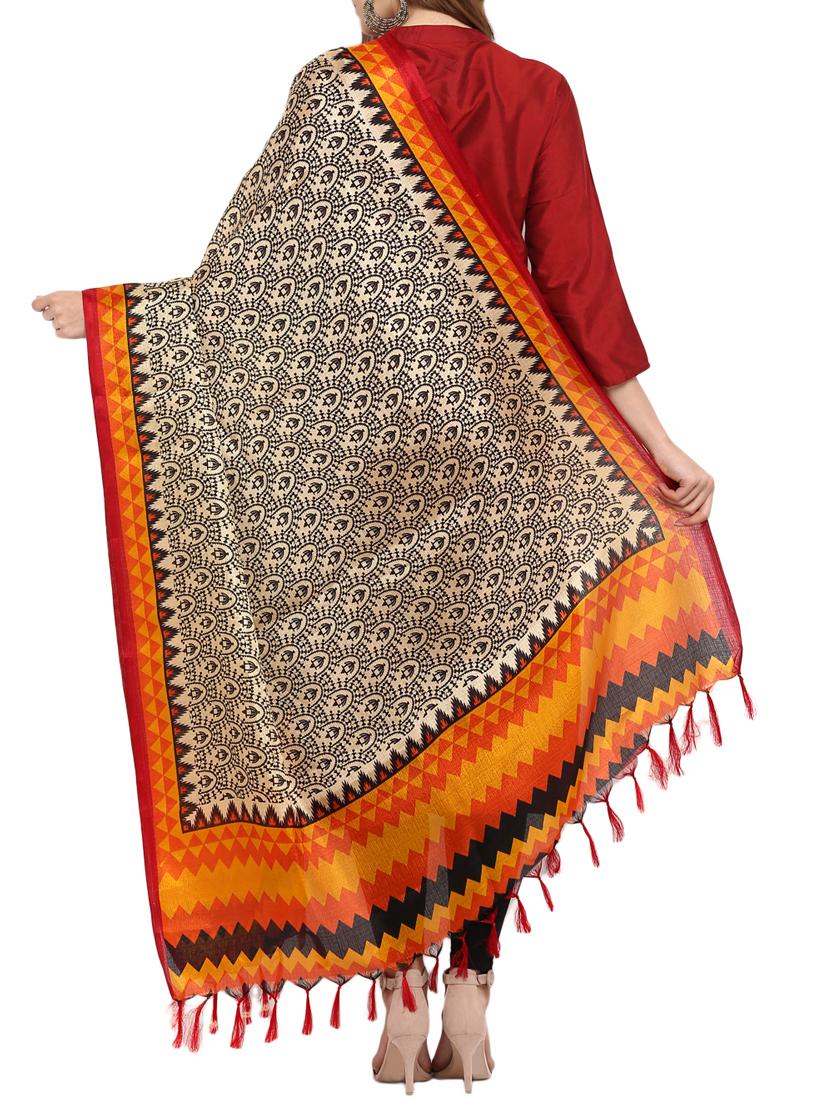 red khadi printed dupatta - 15421119 - Zoom Image - 2