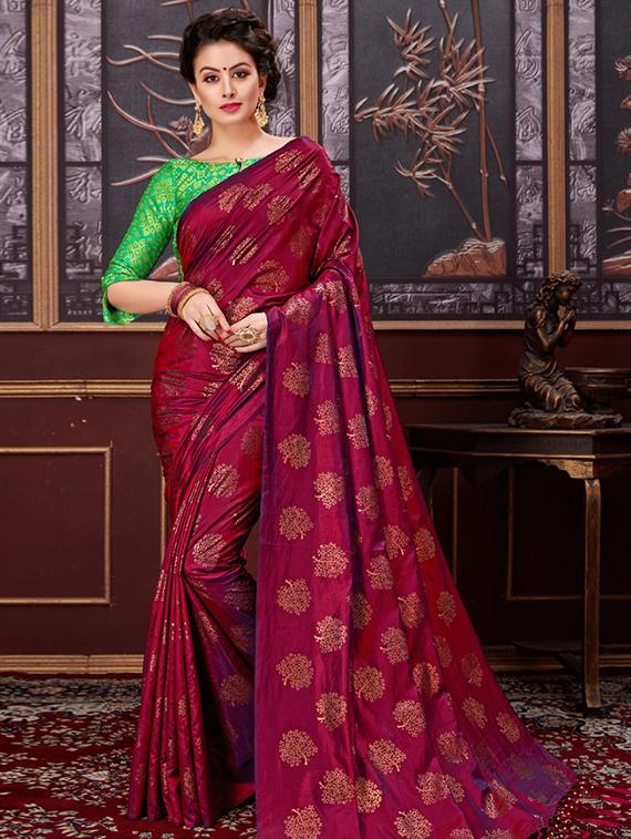 gold foil conversational printed saree with blouse - 15425952 - Zoom Image - 1