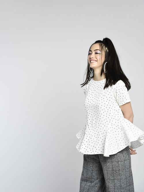 polka dotted asymmetric flared top - 15426414 - Standard Image - 1