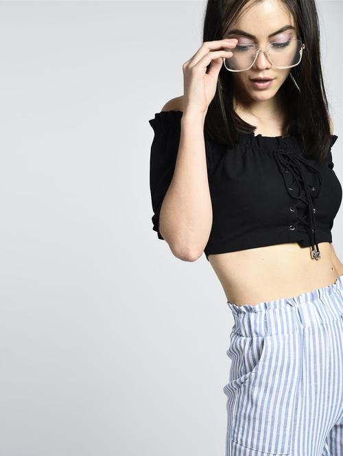 off shoulder lace-up crop top - 15426418 - Standard Image - 1