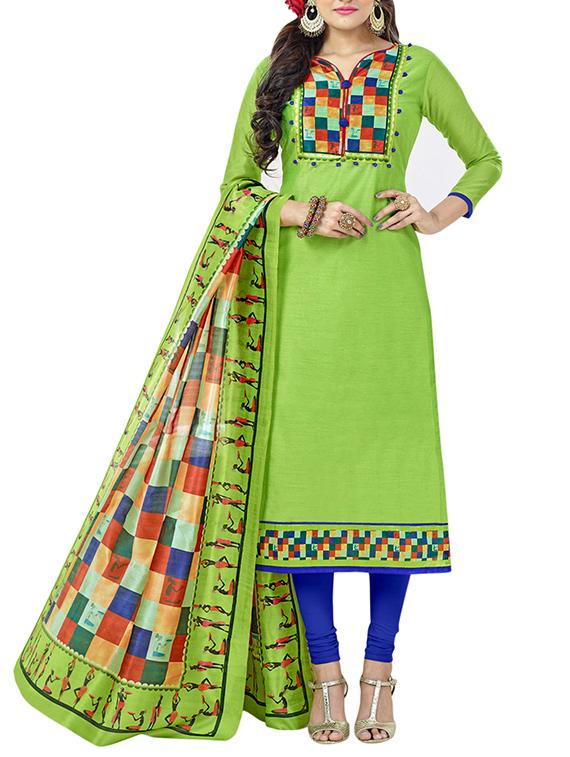 Printed patch yoke churidaar suit - 15426714 - Zoom Image - 1