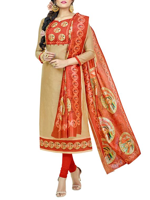 Printed patch yoke churidaar suit - 15426719 - Zoom Image - 1