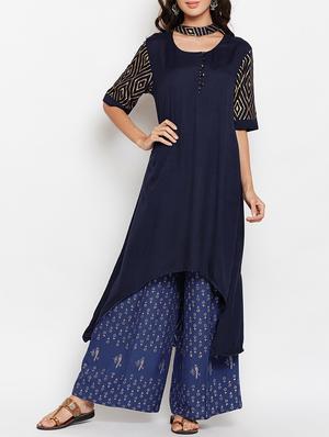 Asymmetric block print kurta - 15427081 - Standard Image - 1