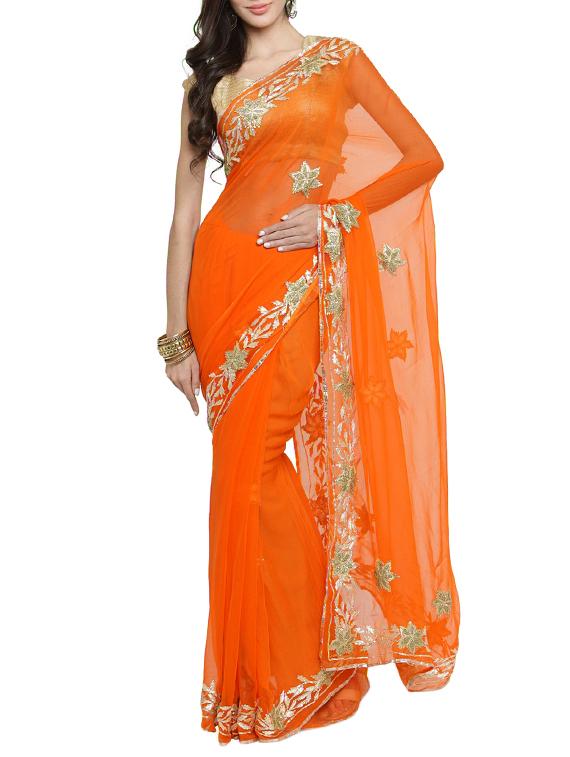 gota patti embellished saree with blouse - 15427175 - Zoom Image - 1