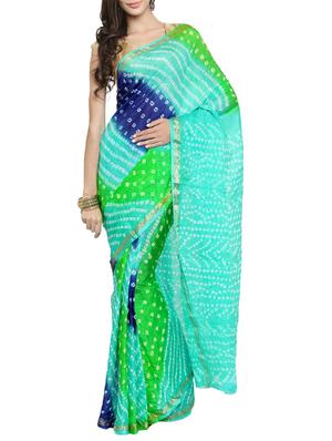 contrast shades bandhani saree with blouse - 15427181 - Standard Image - 1