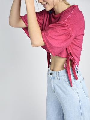 side tie-up pocket patch crop top - 15428270 - Standard Image - 2