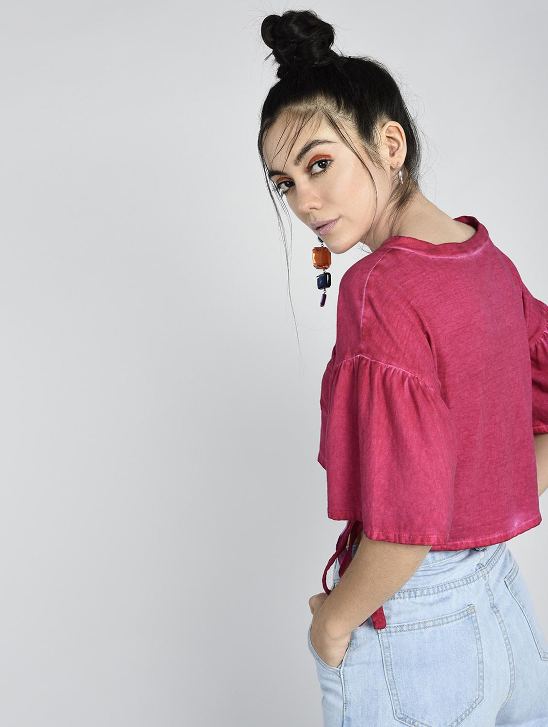 side tie-up pocket patch crop top - 15428270 - Zoom Image - 3