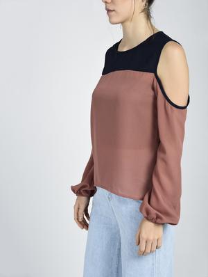 cold shoulder contrasting yoke top - 15428278 - Standard Image - 2