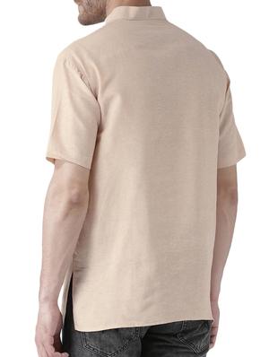beige khadi cotton short kurta - 15428747 - Standard Image - 3