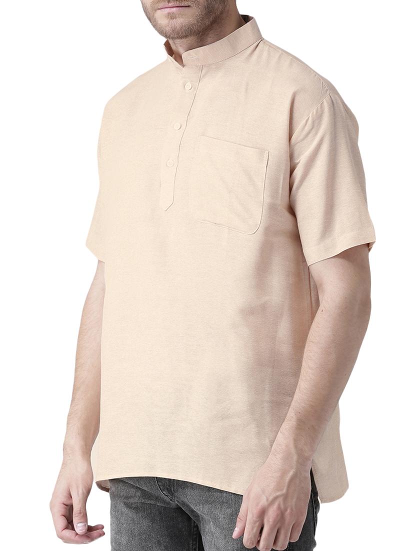 beige khadi cotton short kurta - 15428747 - Zoom Image - 2