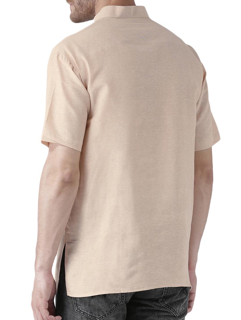 beige khadi cotton short kurta - 15428747 - Zoom Image - 3