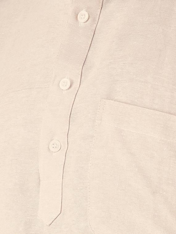 beige khadi cotton short kurta - 15428747 - Zoom Image - 4