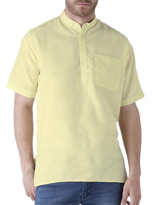 yellow khadi cotton short kurta - 15428749 - Very Small Image - 1