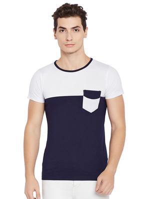 blue cotton blend color block t-shirt - 15429093 - Standard Image - 1