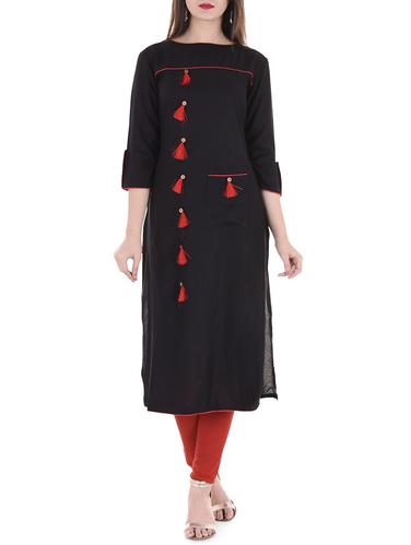 straight kurta with tassels - 15429116 - Very Small Image - 1