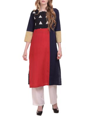 straight color block kurta - 15429133 - Standard Image - 1