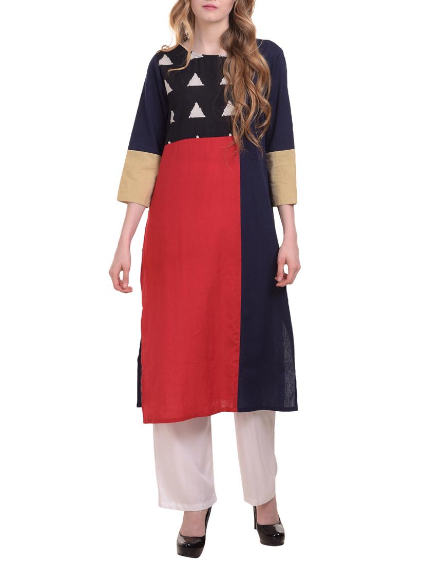 straight color block kurta - 15429133 - Zoom Image - 1