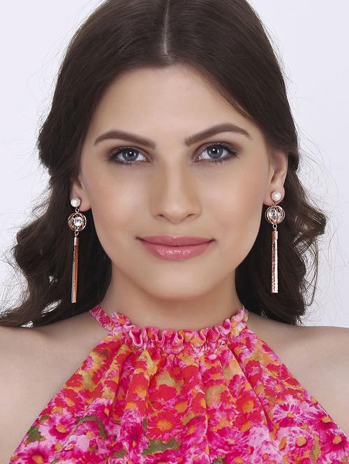 gold metal drop earrings - 15429233 - Very Small Image - 1