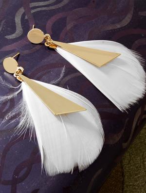 white feather drop earrings - 15429242 - Standard Image - 1
