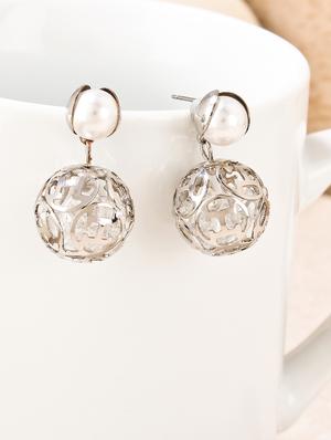 silver metal drop earrings - 15429281 - Standard Image - 1
