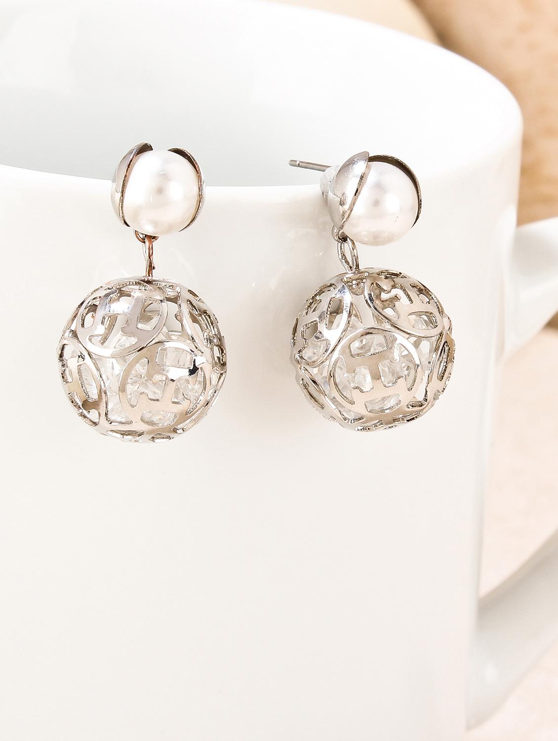 silver metal drop earrings - 15429281 - Zoom Image - 1