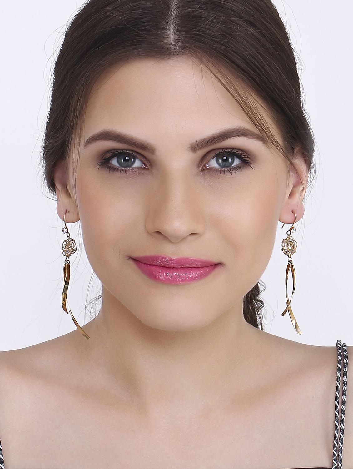 gold metal drop earrings - 15429295 - Zoom Image - 1