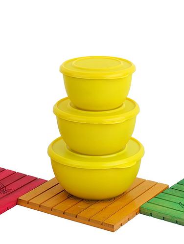 Micro Stainless Steel Plastic Coated Bowls Set (Yellow, Pack of 3) - 15429352 - Very Small Image - 1