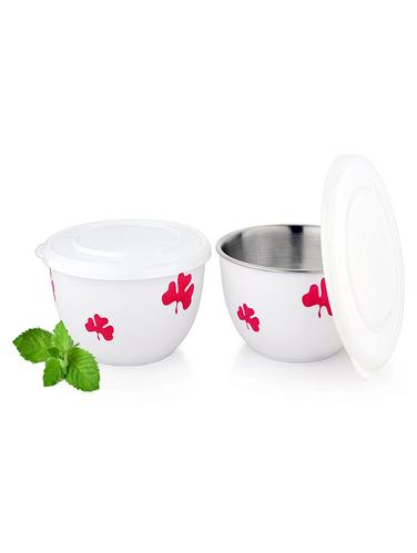 Micro Stainless Steel Plastic Coated Bowls Set (White, Pack of 2) - 15429356 - Very Small Image - 1