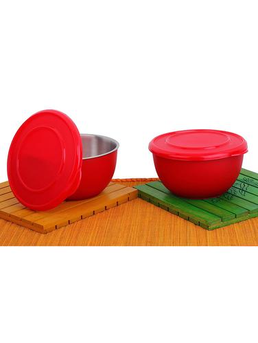 Micro Stainless Steel Plastic Coated Bowls Set (Red, Pack of 2) - 15429359 - Very Small Image - 1