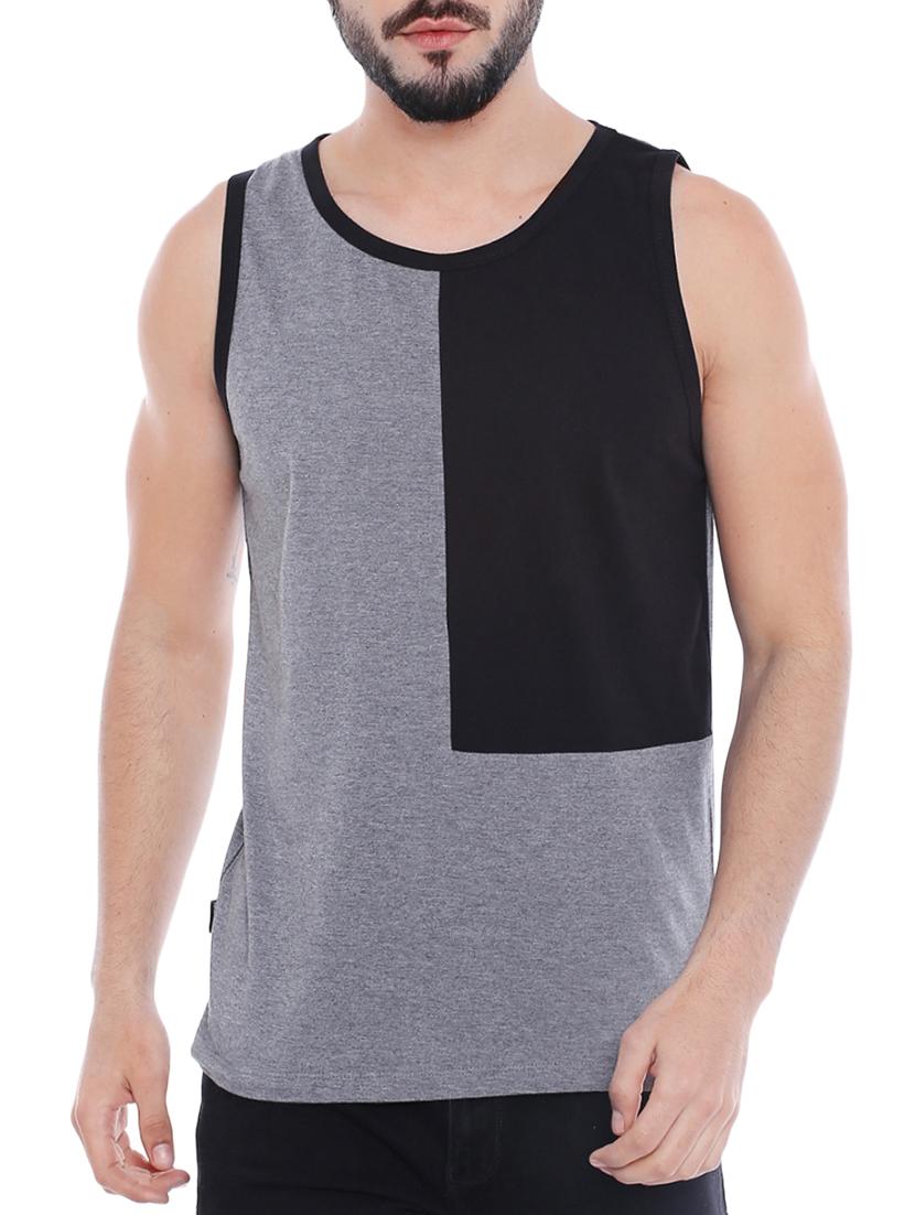 grey cotton blend color block t-shirt - 15429674 - Zoom Image - 1