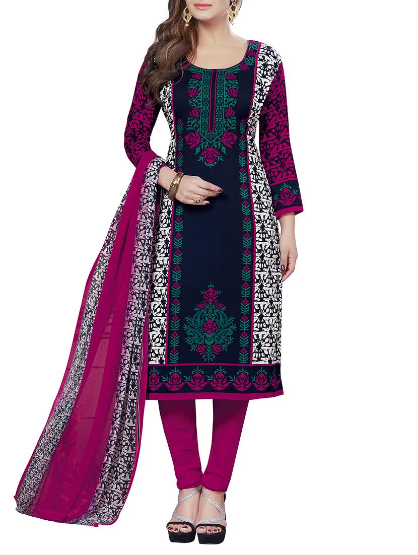 Printed unstitched churidaar suit - 15429688 - Zoom Image - 1