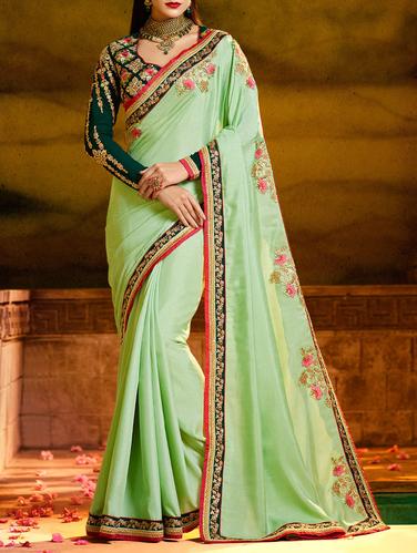 Zari And Resham Embroidered Saree with blouse - 15429730 - Very Small Image - 1