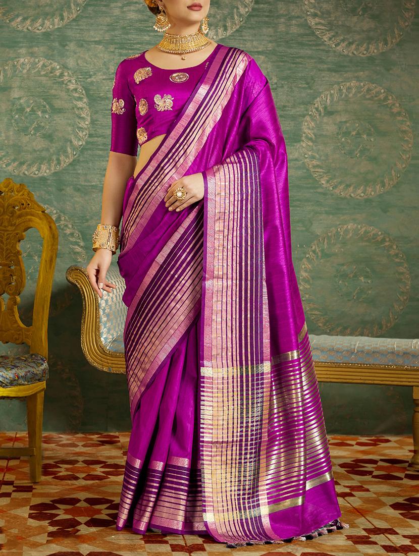 Delicate golden border saree with blouse - 15429733 - Zoom Image - 1