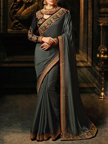 Zari bordered saree with blouse - 15429878 - Very Small Image - 1