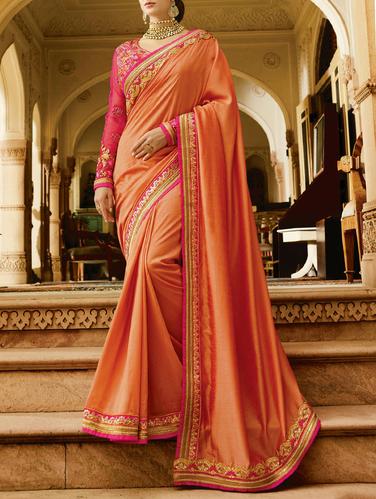Zari bordered saree with blouse - 15429880 - Very Small Image - 1